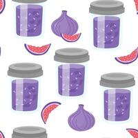 Fig jam seamless pattern. Confiture, jelly preserves, homemade marmalade. Endless background, texture, print for wallpaper, textile, wrapping design. Colored flat illustration vector
