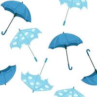 Open straight umbrellas, seamless pattern. Endless background, repeating print with rain weather accessory. Texture design for waterproof textile, fabric, wrapping. Printable flat illustration vector