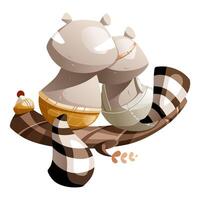 Cute raccoons are sitting on a branch and hugging vector