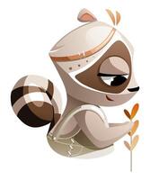 Illustration of a cute raccoon with a twig in its paws vector