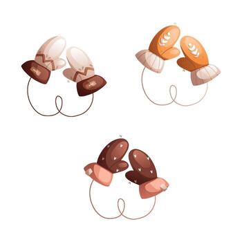 un conjunto de Tres para niños invierno de lana mitones. vector