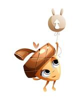 Cartoon character acorn flies up in a balloon. vector