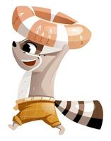 A joyful raccoon runs to swim with an inflatable circle vector