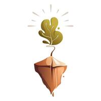 A young oak tree grows from a small isolated piece of land. vector