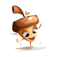 Cartoon character acorn has fun and jumps in a puddle. vector