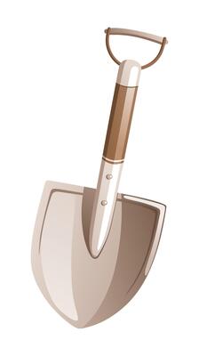 Illustration of an iron shovel with a wooden handle