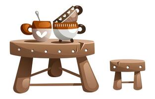 Illustration of a table with a lot of dirty dishes on it vector