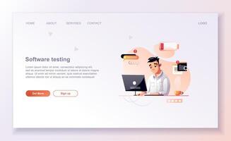 Programming concept, web engineer at work. Developer programming web site landing page template. vector