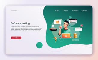 Programming concept, web engineer at work. Developer programming web site landing page template. vector