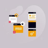 Simple multi-colored icons related to programming and communication on background, perfect for website, blog, graphic design, social media, UI, mobile app vector