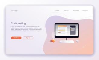 Programming concepts, coder workplace. Web site landing page template. vector