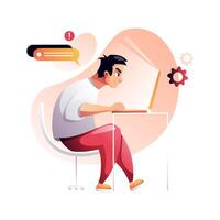 Programmer concentrated at working project. Developing programming and coding technologies. Screen with codes, developer at work with task. Geek coding software with laptop and pc. vector
