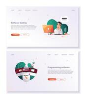 Programming concept, web engineer at work. Developer programming web site landing page template. vector