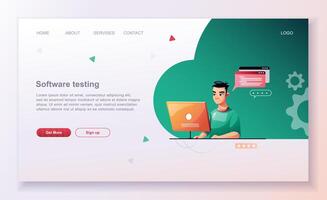 Programming concept, web engineer at work. Developer programming web site landing page template. vector