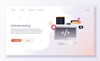 Programming concepts, coder workplace. Web site landing page template. vector