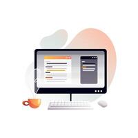 Programmer's workplace, monitor with program code. vector