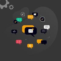 Simple multi-colored icons related to programming and communication on background, perfect for website, blog, graphic design, social media, UI, mobile app vector