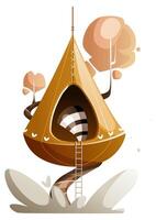 Illustration of a raccoon sitting in a tree house vector