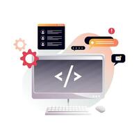 Programmer's workplace, monitor with program code. vector