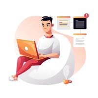 Programmer concentrated at working project. Developing programming and coding technologies. Screen with codes, developer at work with task. Geek coding software with laptop and pc. vector