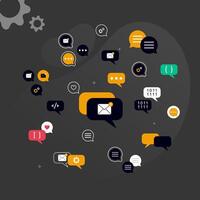 Simple multi-colored icons related to programming and communication on background, perfect for website, blog, graphic design, social media, UI, mobile app vector