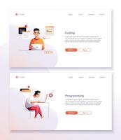 Programming concept, web engineer at work. Developer programming web site landing page template. vector