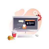 Programmer's workplace, monitor with program code. vector