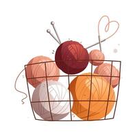 Basket with multicolored wool balls. vector