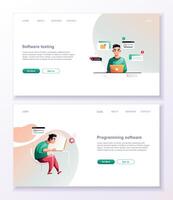 Programming concept, web engineer at work. Developer programming web site landing page template. vector