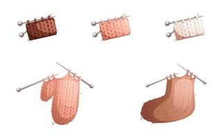 A set of wool socks, mittens in the knitting process. vector