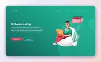 Programming concept, web engineer at work. Developer programming web site landing page template. vector