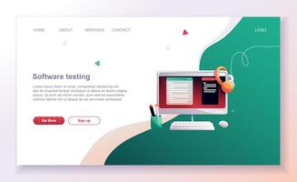 Programming concept, web engineer at work. Developer programming web site landing page template. vector
