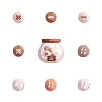 Transparent round jar with sewing buttons and handmade inscription. Set of buttons. vector