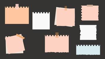 Set of various note papers on black background vector