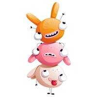 Funny round monsters climbed on top of each other vector