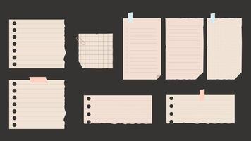 Set of various note papers on black background vector