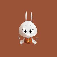 Grey cartoon character rabbit in an apron wants to eat vector