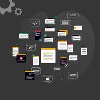 Simple multi-colored icons related to programming and communication on background, perfect for website, blog, graphic design, social media, UI, mobile app vector