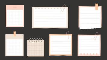 Set of blank note papers on black background. vector