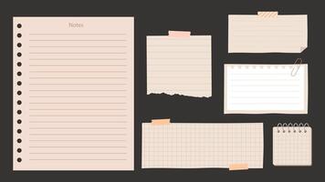 Set of blank lined note papers vector