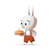 Grey cartoon character rabbit cooked carrot cake vector