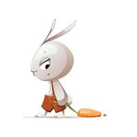 Grey cartoon character rabbit drags carrot vector