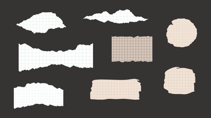 Set of torn paper pieces