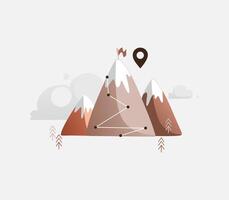 Brown mountain landscape with mountains and clouds. The route of conquering the mountain. vector