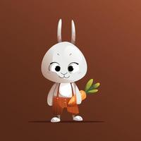 Grey cartoon character rabbit with carrot vector