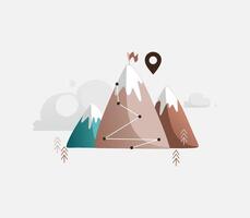 Brown mountain landscape with mountains and clouds. The route of conquering the mountain. vector