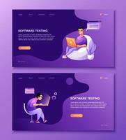 Programming concept, Programming concept, programmer eats fast food at the workplace. Developer programming web site landing page template. Developer programming web site vector