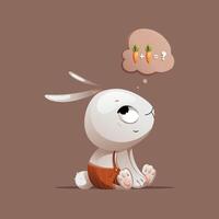 Grey cartoon character rabbit dreams of carrots vector