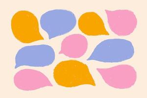 Set of colorful textured speech bubbles. Talk, conversation, thought balloons. Round, organic shape text bubbles. Cooment box icons. vector