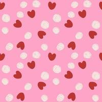 Hearts and dots seamless pattern on pink background. Love, wedding, romance, mother's day simple minimal background. Design for textile and paper. vector